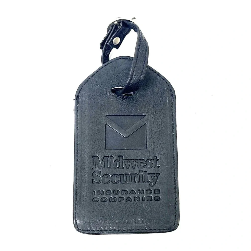 Black Leather Luggage Tag Insurance Company Name & Logo